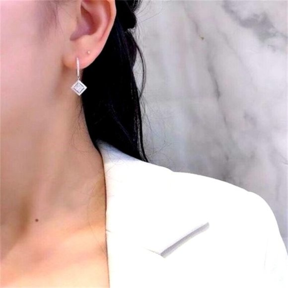 New 925 Silver Diamond Drop Earrings - Picture 3 of 3